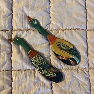 Vintage Wooden Duck Brushes Set of Two Retro Decor collectible without bristles